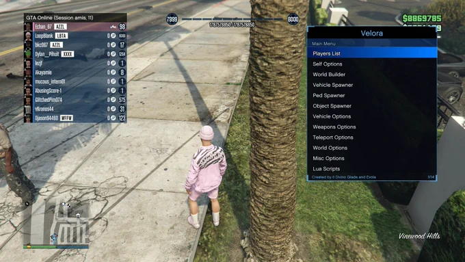 Menu mod utilisé dans une session publique de GTA Online sur PlayStation 4