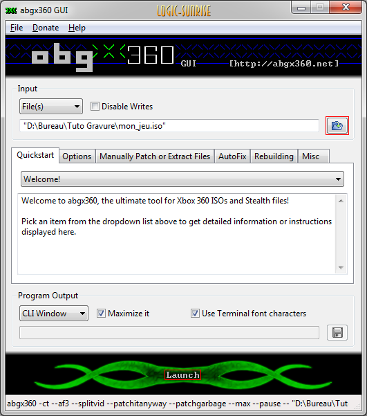 Sélection de l'ISO dans ABGX360 avant vérification et patch