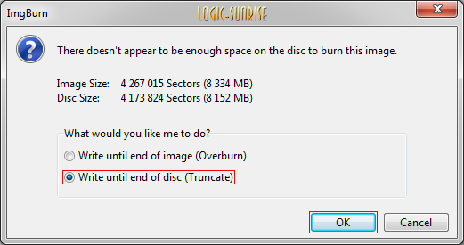 Option Truncate dans ImgBurn pour graver un XGD3 sans payload