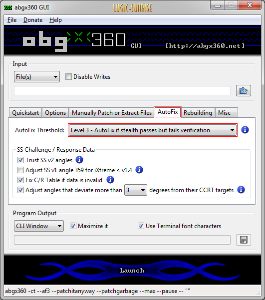 Réglage Autofix niveau 3 dans ABGX360 pour vérifier une image Xbox 360