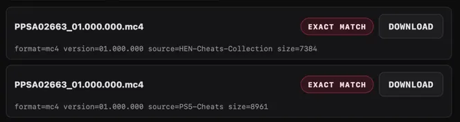Liste des cheats trouvés sur Internet dans CheatRunner avec le bouton Download