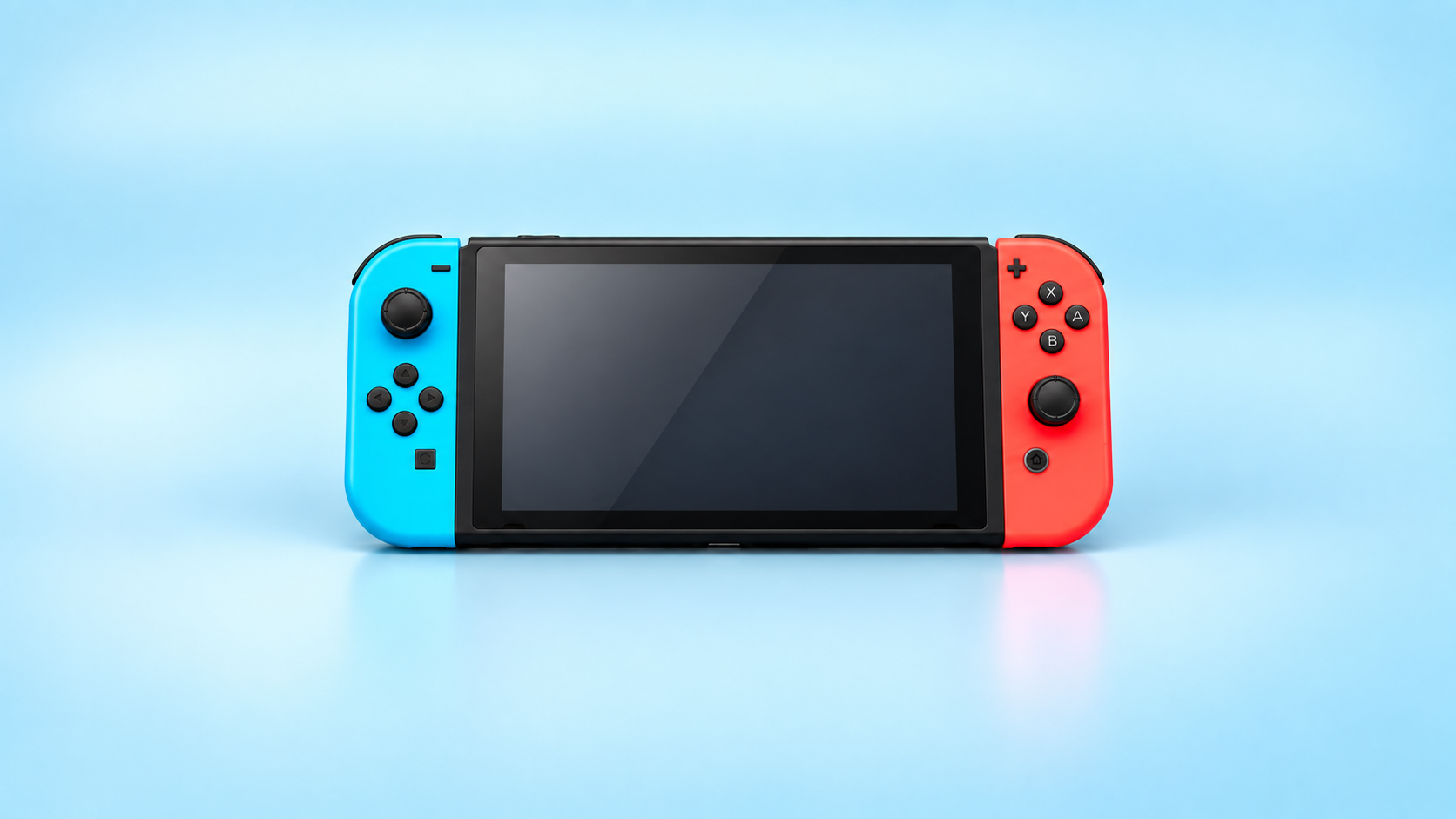 Nintendo Switch classique seule, sans dock, sur fond bleu pastel