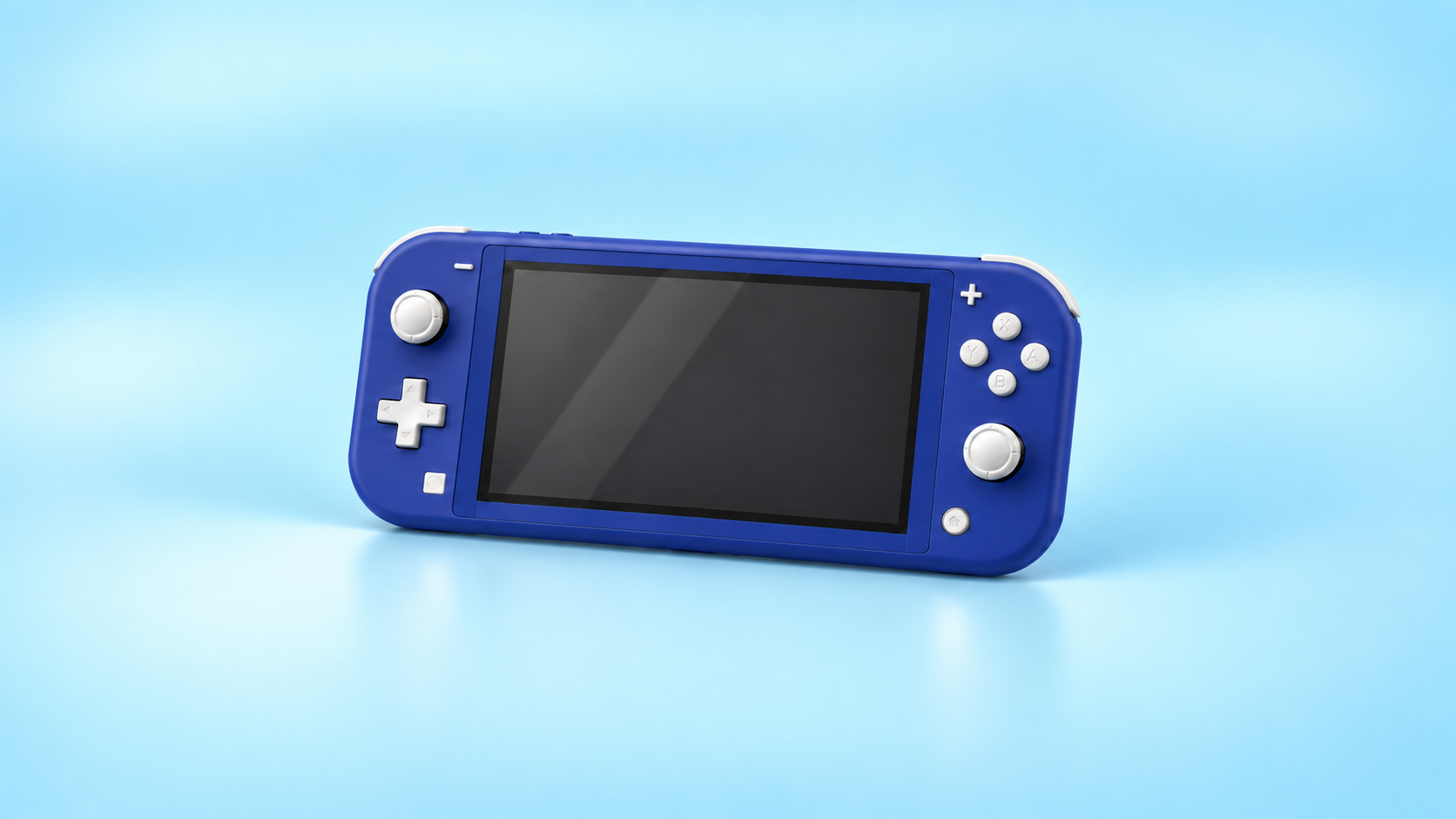 Nintendo Switch Lite seule, sans dock, sur fond bleu pastel
