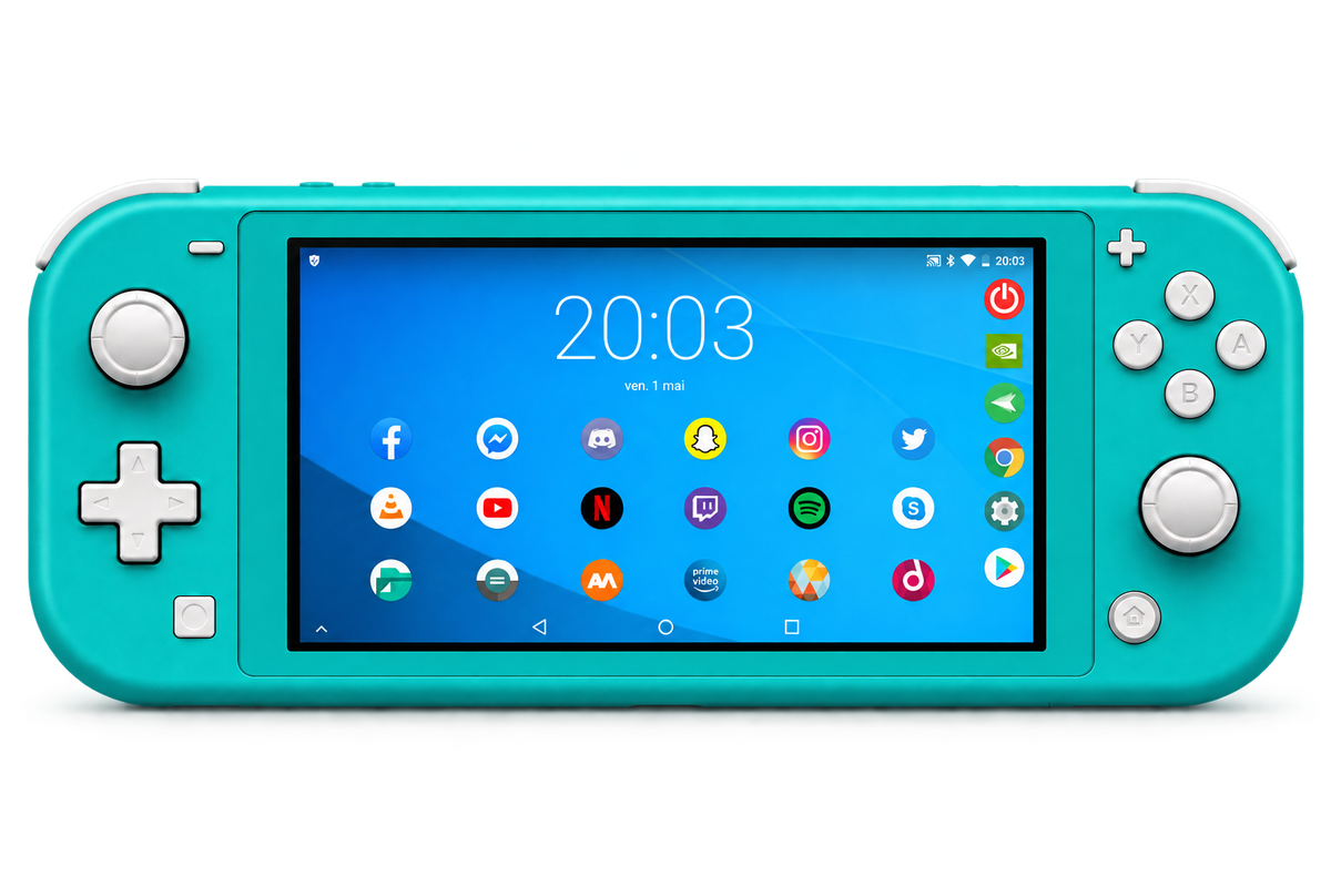 Nintendo Switch Lite affichant Android