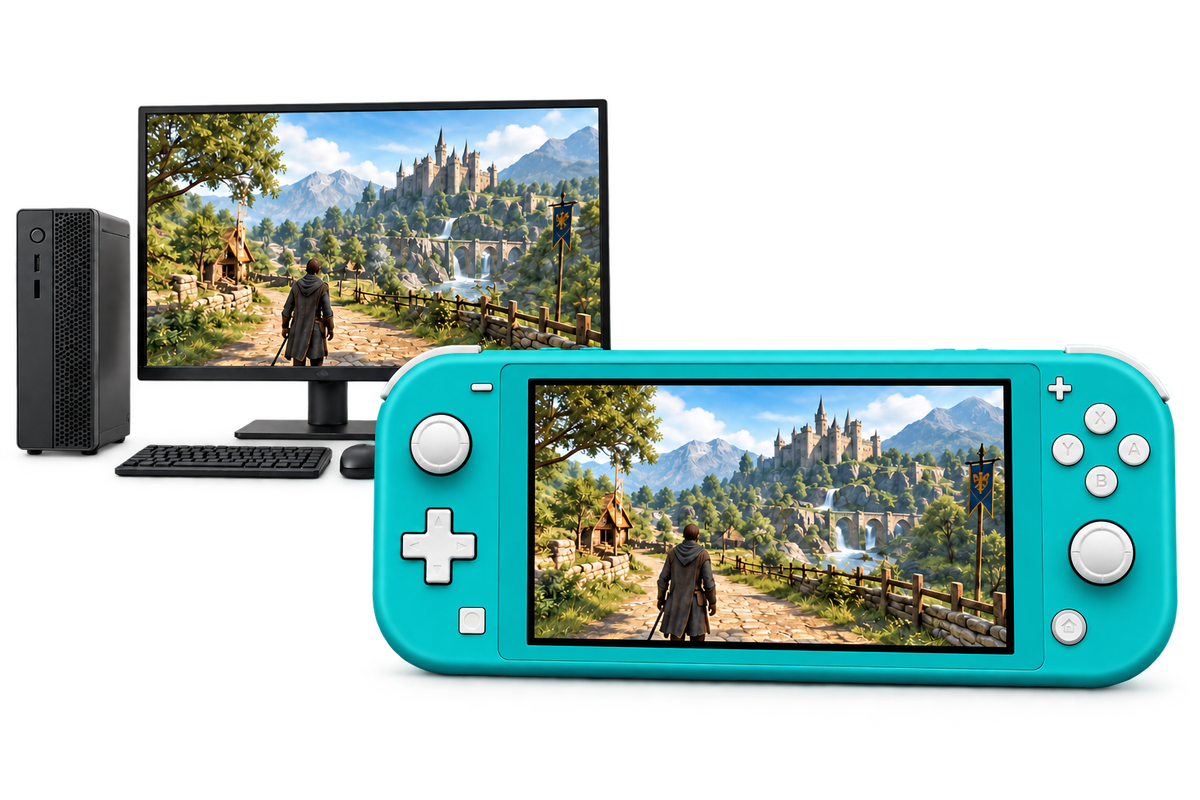 Jeu diffusé depuis un ordinateur vers une Nintendo Switch Lite