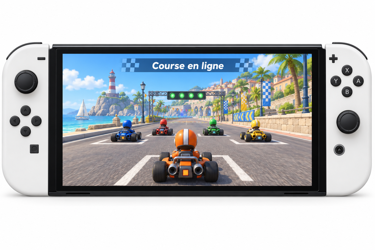 Switch affichant une course multijoueur illustrative