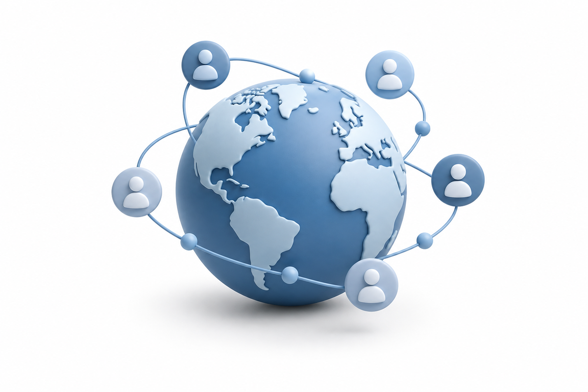 Globe bleu et profils de joueurs connectés