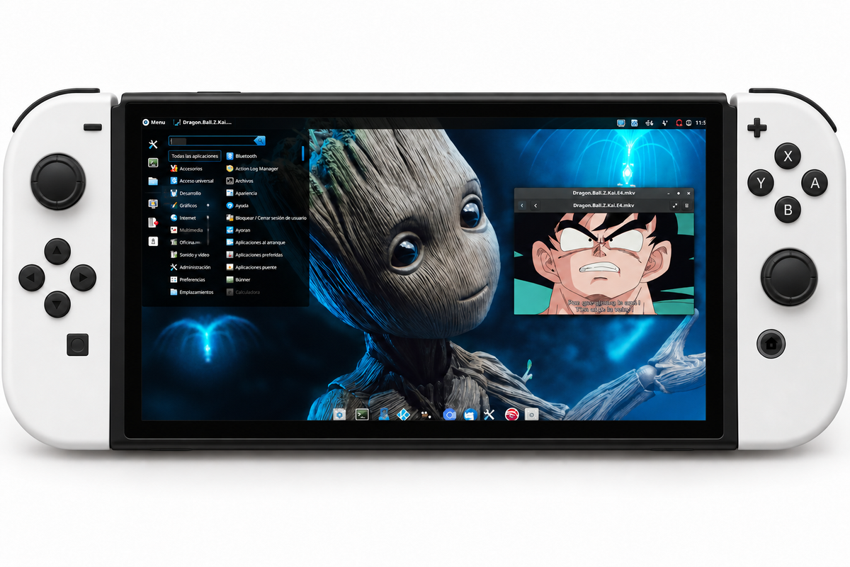 Switch affichant un bureau Linux Ubuntu