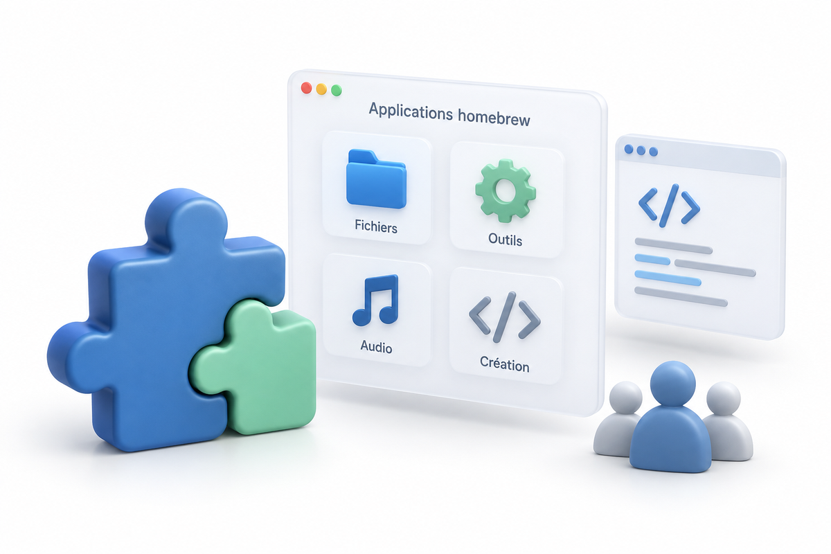Pièces de puzzle et applications homebrew illustrées
