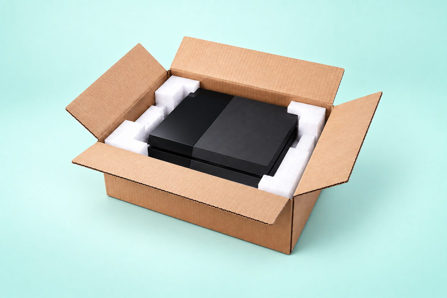 Colis protégé pour l’envoi d’une console PS4 à l’atelier