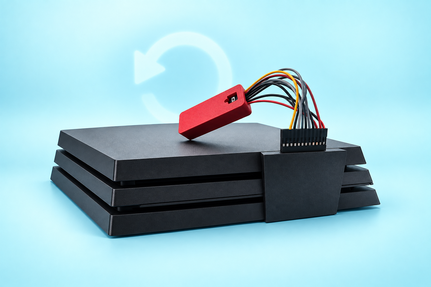 Console PS4 et programmateur utilisés pour restaurer le firmware précédent