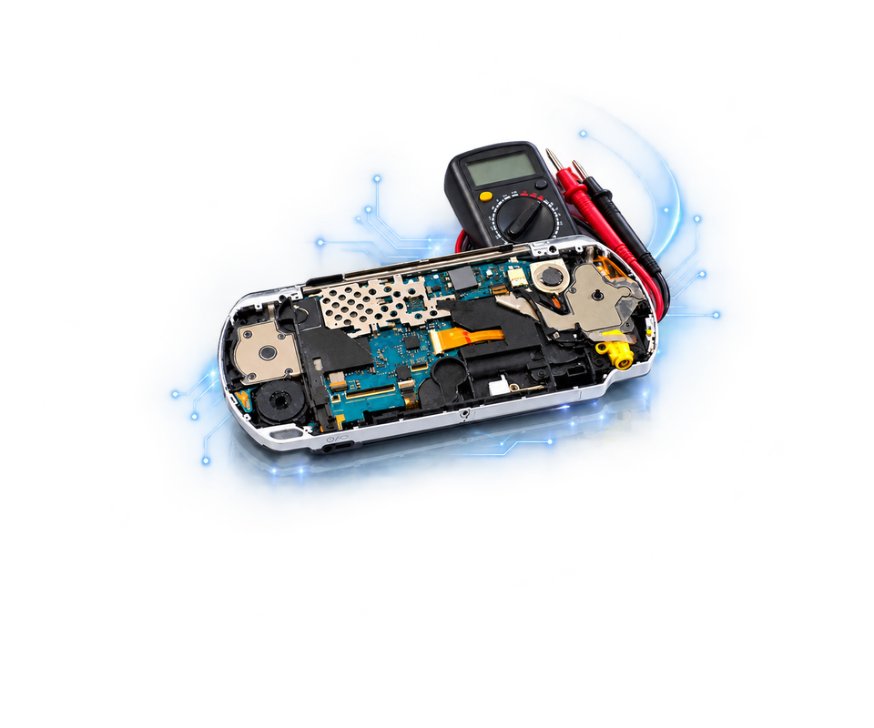 Diagnostic PSP : console ouverte et multimètre
